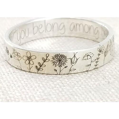 You Belong Among The Wildflowers Lettering Elegant Women Zinc Alloy Ring Carved Dandelion Decoration Casual Party Ring Jewelry