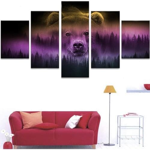 5 Panel purple bear head 5d diy diamond painting full square round drill cross stitch kit mosaic diamond embroidery Animal art