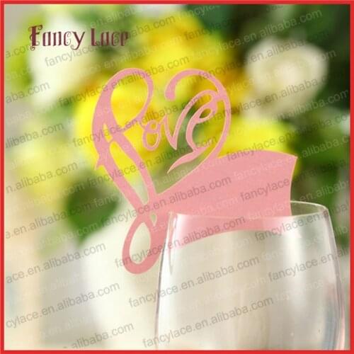 50pcs Wedding Place Name Cards Table Decorations,Love Heart Elegant Wine Glass Cards Die Out Paper Party Decoration