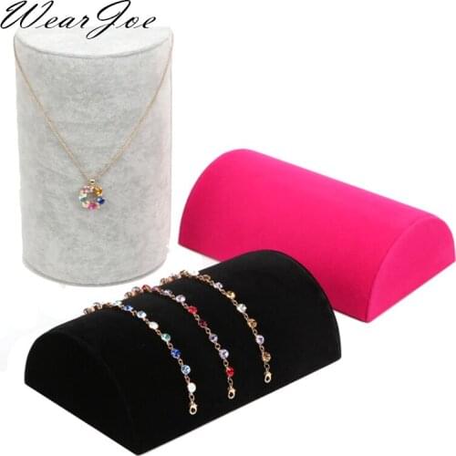 1pc Quality Velvet Jewelry Display Rack Base Bracelet Chain Pendant Necklace Storage Pillow Wooden Stand Holder Shelf Showcase