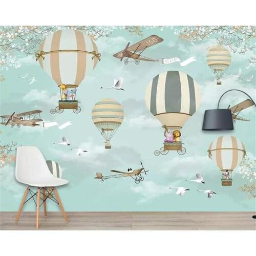 Beibehang Large 3d Wallpaper Hand-painted cartoon hot air balloon fairy world childrens Playground background wall 3D wallpaper
