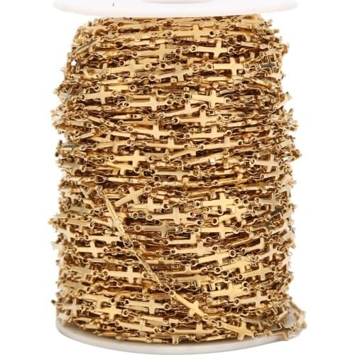 Gold tone Stainless Steel cross Chain Link in Bulk for Necklace Jewelry Accessories DIY Making 2M
