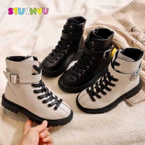 Autumn and Winter Children Martin Boots Girls Shoes Fashion Side Zipper Leather Warm Kids Boots for Boys and Girls Ankle Boots