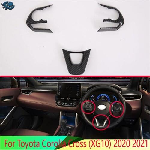 For Toyota Corolla Cross (XG10) 2020 2021 Carbon Fiber Style Steering Wheel Panel Cover Bezel Trim Insert Badge Molding Garnish