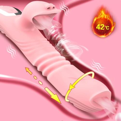 Rabbit Dildo Vibrator Telescopic Rotating Double Tongue Cunnilingus Vibrator for Women Clitoris Stimulate Heating Vagina Erotic