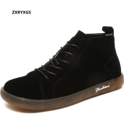 2019 New Scrub Genuine Leather Boots Women Shoes Autumn Boots Casual Shoes Chelsea Boots Non-slip Winter Snow Shoes Women Boots