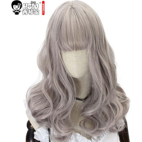 HSIU Harajuku Lolita wig Princess Womens girls lady sweet Cute Lolita cosplay wig grey pink Vintage European NEW High quality