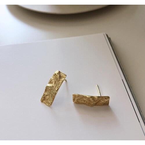 INS 1PAIR 100% Authentic 925 Sterling silver Golds irregular Rectangle Geometric Stud earrings FINE jEWELRY TLE614