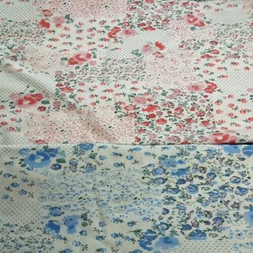 Graceful Pink & Blue Check Flowers Printed 100% cotton twill cotton Fabric for DIY kids bedding doll dress cushions quilting fab