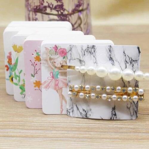6x6cm 50pcs square shape white /brown hair card jewelry package hair clip card black blank paper hairclaw oranments display card
