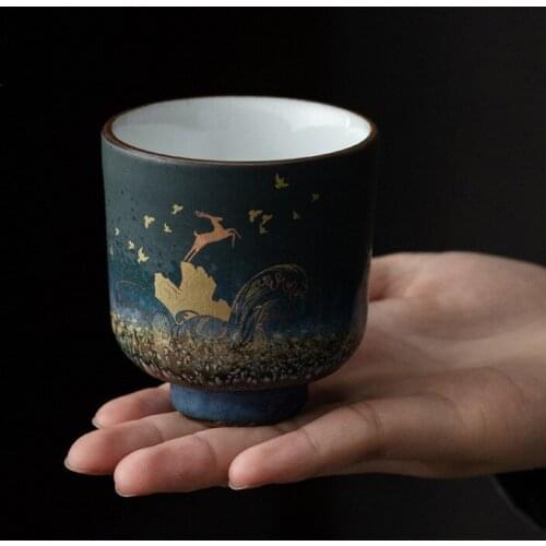 Chinese retro Hand warmer cup ceramic Kung Fu tea cup handmade kiln changed home living room coffee table teahouse tea set