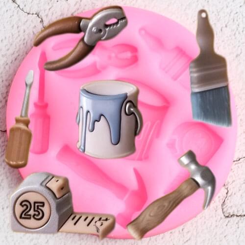 Paint Screwdriver Hammer Brush Measuring Tape Silicone Molds Cake Decorating Tools Cupcake Topper Fondant Candy Chocolate Moulds