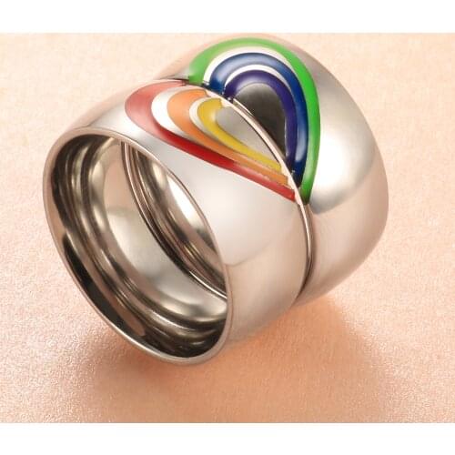 Colorful Enamel Couple Ring Love Heart Shaped Ring For Men Women Wedding Engagement Ring Jewlery Gift