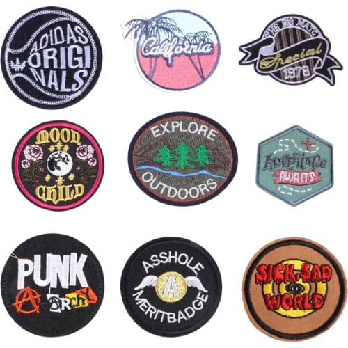 Round Letter Badge Patches for Clothing Iron on Embroider Sewing Applique Cute Fabric DIY Apparel Patch Accessories Decoration