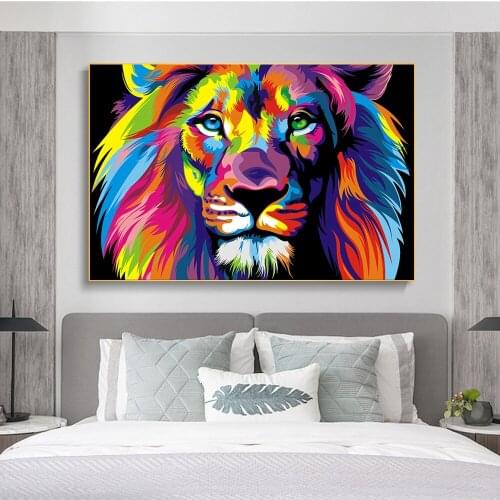Lion Head Watercolor Paintings Print on Canvas Art Posters and Prints Colorful Animals Wall Pictures Home Decoration Cuadros