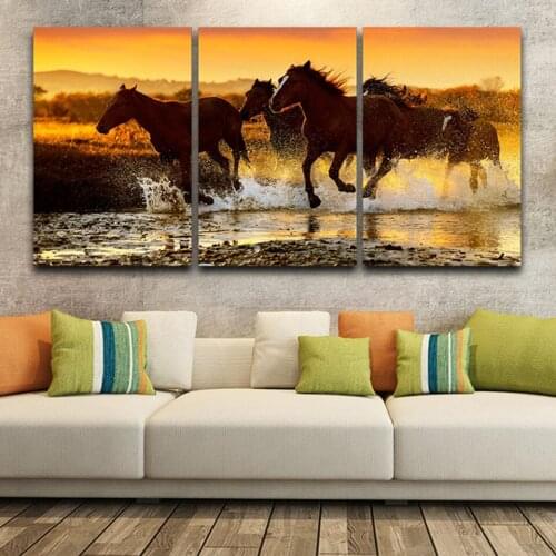 Wall Art Canvas Hd Print Painting Home Decor 3 Panel Horse Sunset Landscape Picture Modular Frame For Living Room Poster Artwork