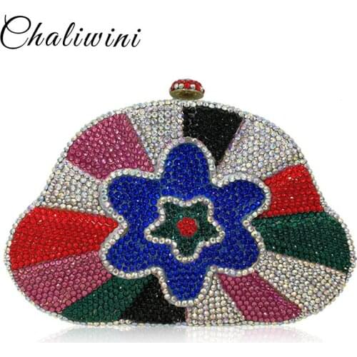 New style crystal flower pattern Floral Banquet Women Diamante Dinner Bride Smart Clutch Bag Ladies Shoulder Handbags Purses