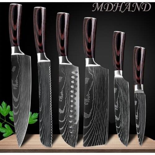 8 "inch Stainless Steel Laser Damascus Pattern Sharp Chef Knife Cleaver sushi knife Slicing Utility Knives Kitchen Accessories