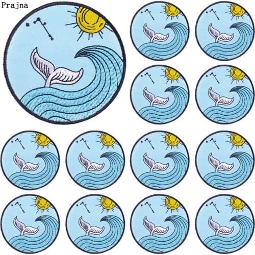 Prajna 10 PCS Wholesale Whale Patch Outdoor Embroidered Patches On Clothes Iron On Cartoon Patches For Clothing Round Badges