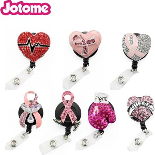 Random mix RN style brooch medical yoyo retractable badge pull reel nurse Breast Cancer Awareness pink ribbon Id working holder