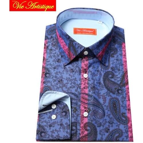 Custom tailor made women Mens bespoke cotton floral shirts business formal wedding ware blouse red striped blue paisley flower