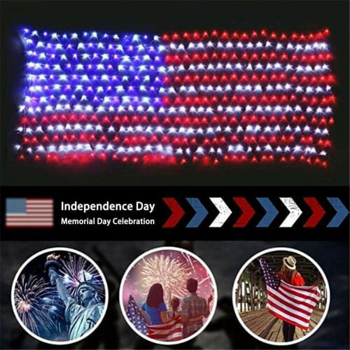 390 LEDs Net String Lights Outdoor DIY American National Flag Mesh Lamps Copper Wire Pendant Lights for Christmas Xmas New Year
