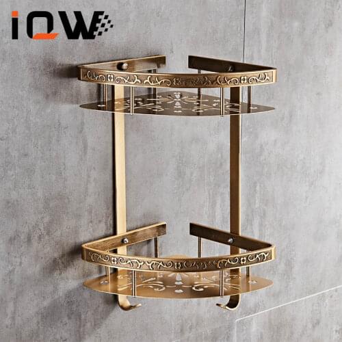 Corner Bathroom Shelf Antique Shower Metal Storage Two Layer Triangle Shelves Wall Mounted Toilet Shampoo Towel Storage Holder