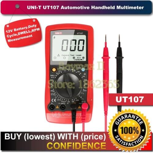 UNI-T UT107 LCD Automotive Handheld Multimeter AC/DC voltmeter Tester Meters with DWELL,RPM,Battery Check