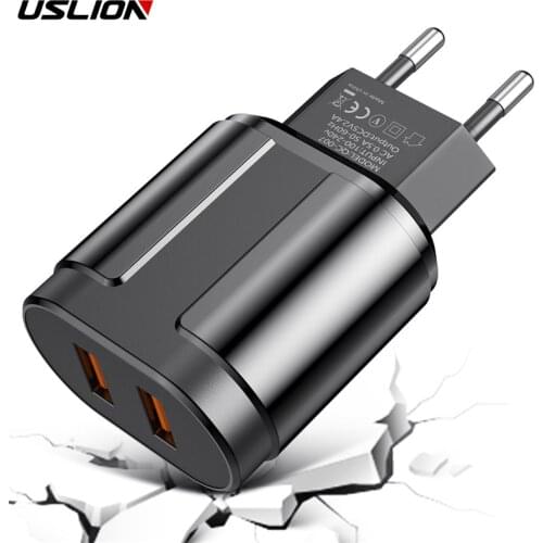 USLION EU/US Plug 2.4A Max Dual USB Fast Charging Adapter Wall Universal Mobile Phone Charger For iPhone For Samsung Xiaomi
