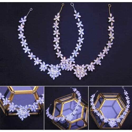 Flower Bride Headbands Cubic Zirconia Wedding Hairbands Tiaras Crowns Jewelry Gifts for Women Girls BH