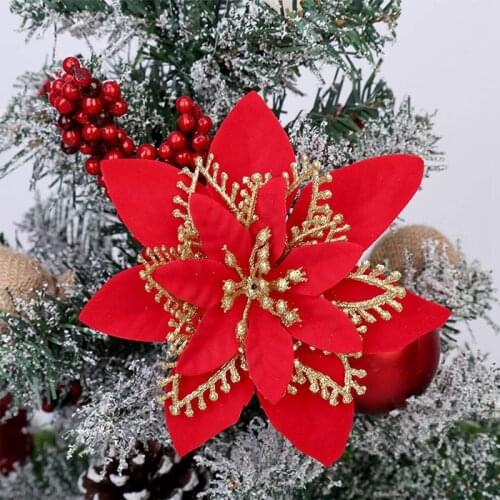 1/5/10pcs Glitter Artificial Flowers Christmas Tree Decorations Xmas Ornaments New Year Gift Decorations for Home Fake Flowers
