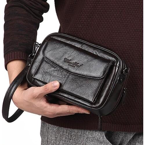 100% Genuine Leather Handy Wrist Wallet Mobile Phone Case Cigarette Purse Pouch First Layer Cowhide Men Business Clutch Bag New