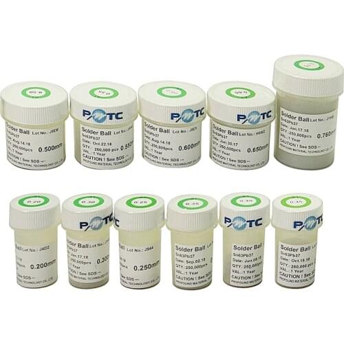 250K/Bottle 0.2 0.25 0.3 0.35 0.4 0.45 0.5 0.55 0.6 0.65 0.76mm Leaded BGA Reballing Tin Solder Ball