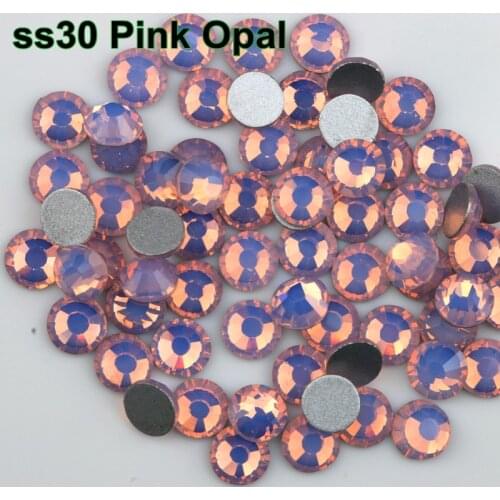 288pcs/Lot, ss30 (6.3-6.5mm) Pink Opal Non Hotfix Crystal Stones, Flat Back Glue On Rhinestones for Nail Arts