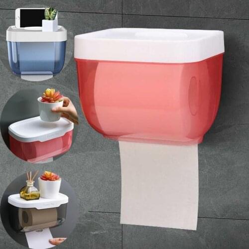 3 colors Wall Mount Toilet Paper Holder Waterproof Mobile Phone Storage Shelf Toilet Paper Storage Rack Tissue Bathroom Box