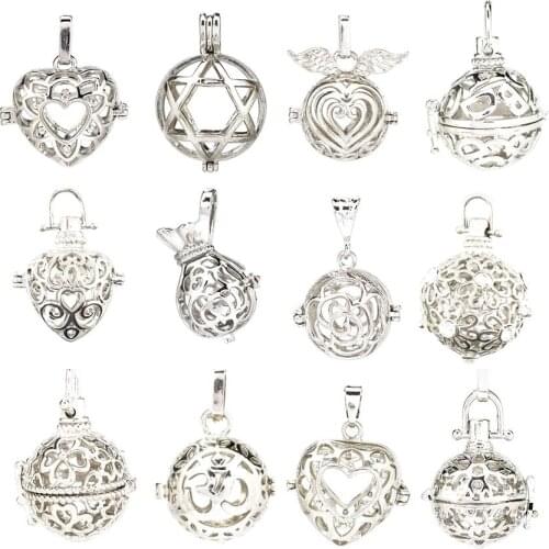 5pcs Hollow Ball Box Angel Wings Diffuser Cage Locket Pendants For DIY Essential Oil Perfume Sound Necklace
