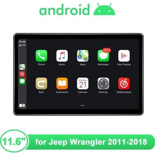 11.6 Inch IPS Android 10 Car Radio Stereo Head Unit GPS Central 1 Din Multimedia Player HD 1920*1080 Carplay For JEEP WRANGLER