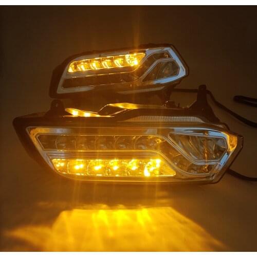 1Pair Car LED Daytime Running Light For VW Volkswagen Polo 2014 2015 2016 2017 Yellow Turn signal DRL Fog lamp Foglight