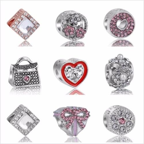 Free shipping 9pc &rose gold Heart bag teapot diy bead charms Fits European Pendant Charm Bracelets