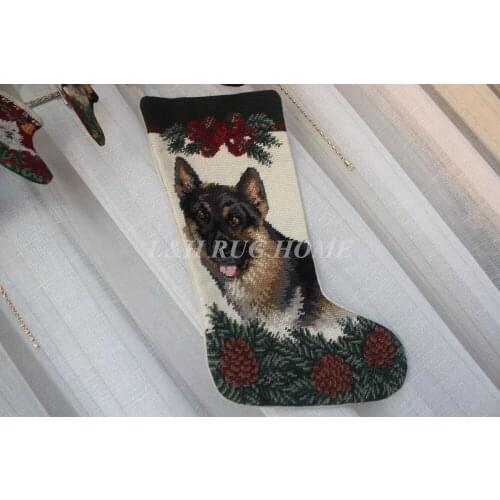 Free Shipping Christmas Needlepoint Socks Hand knotted Merry Christmas Stocking Sock Cute Dogs Design Stocking Socks 28X43CM