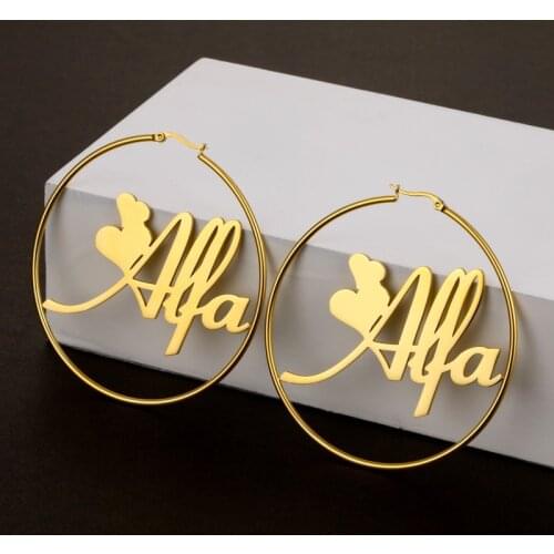 30-70 MM Big Hoop Earrings Custom Name Earings Stainless Steel for Women Nameplate Earrings Christmas Present New Years Gift