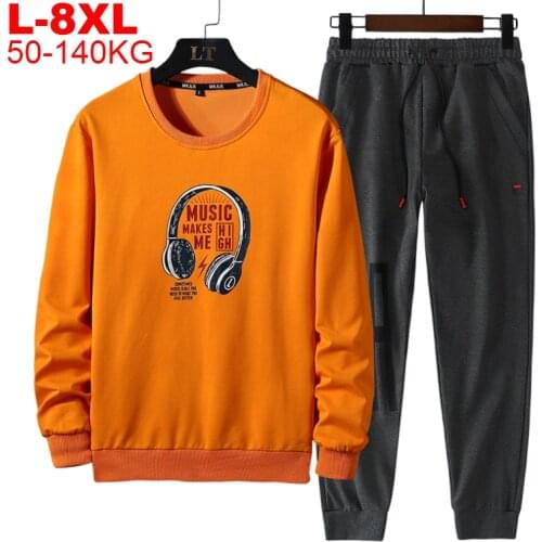 Big Size 8xl Men Pullovers Sweatshirt Set Autumn Winter Hot Sale Mens Sports Sets Hoodie Pants Casual Tracksuit Male Sportswear