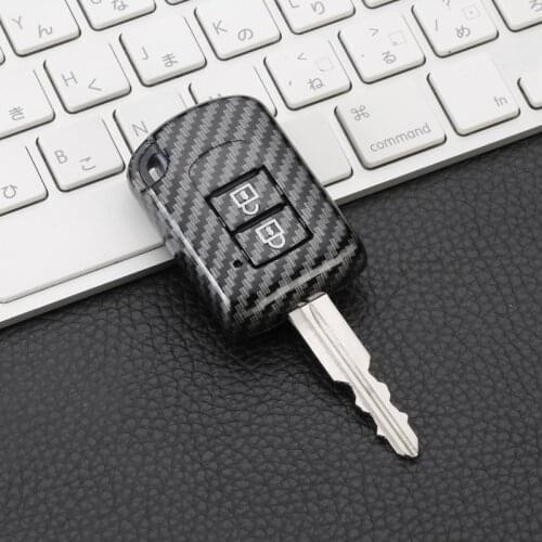 Carbon Fiber Car Case Cover for Mitsubishi Outlander Mirage Lancer Remote Key 2 Buttons Key Holder