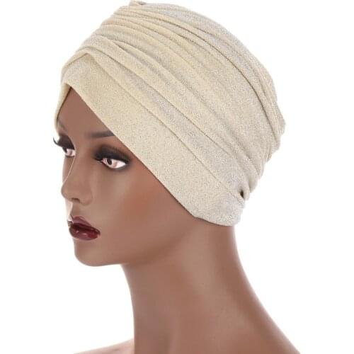 Women Glitter Turban Hijab Caps Ripple Inner Hijabs Muslim Underscarf Bonnet Indian Hat Islamic head Wraps Headwear Clothing