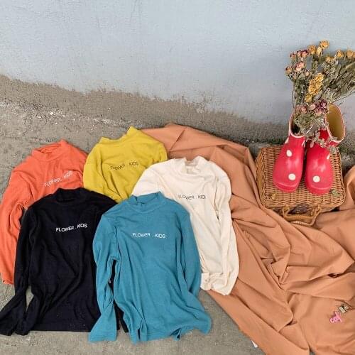 Girls Long Sleeve T-shirt Autumn Baby Boys Shirt Letter Children Clothing 2021 New Korean Girls Bottomed Shirt Solid Kids Wear