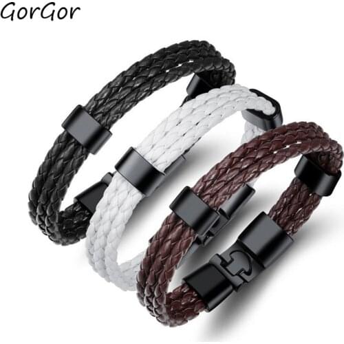 GorGor Bangles Men Alloy Material Pattern Multi-layer Braided Leather Rope Simplicity Individuality Party Jewelry PS-1260