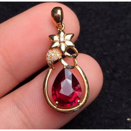 Fine Jewelry Collection Real 18K Rose Gold 100% Natural Rubi Tourmaline Gemstone Diamond Pendant Necklace