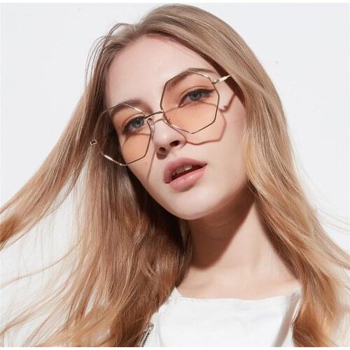 New Polygon Small Sunglasses Women Retro Round Metal Sun Glasses Men Brand Designer Hexagon Eyeglasses UV400