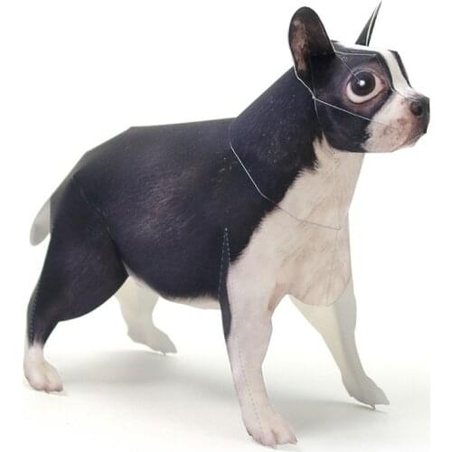 Boston Terrier Dog Pet Paper Model Realistic Animal Mini Cute Folding 3D Papercraft DIY Kids Adult Handmade Craft Toys WE-041