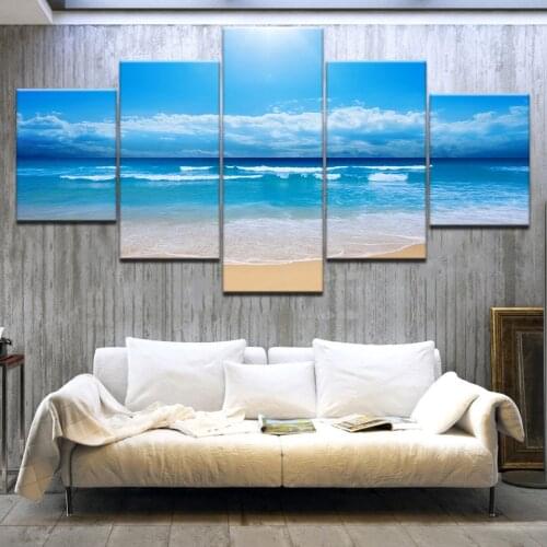 Modular Frame Canvas Wall Painting Blue Sky And Sea Art Poster Picture For Living Room 5 Panels Large Size Print Home Decor